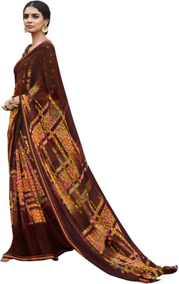 Pbs Prints Printed Bollywood Georgette Saree(Brown)