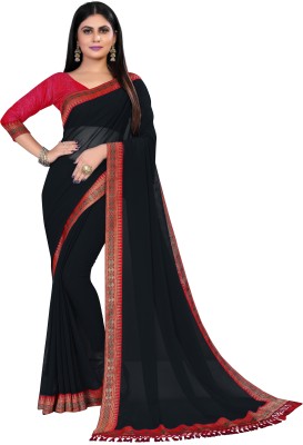 Aai shree khodiyar Solid/Plain Bollywood Georgette Saree(Black)