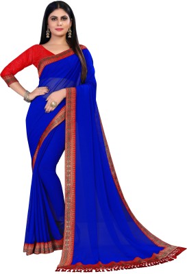 Om Sai Creation Solid/Plain Bollywood Georgette Saree(Dark Blue)