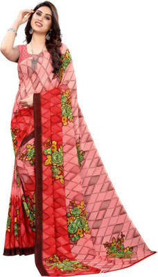 maayro Floral Print Daily Wear Georgette Saree(Pink)
