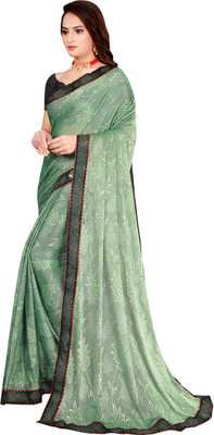 Divastri Solid/Plain Bollywood Lycra Blend Saree(Green)