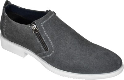 OHM New York American Lifestyle Plain Toe Zip Closure Slip-on Leather Shoes Corporate Casuals For Men(Grey)