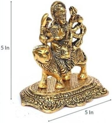 EliteTouch Metal Statue of MATA Sherawali Maa Durga on Lion Idol Murti, Durga Maa Idol Decorative Showpiece  -  10 cm(Brass, Gold)