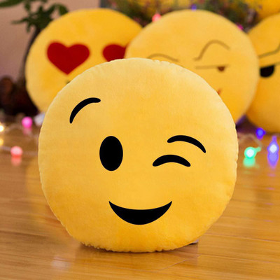 kioni Microfibre Cushion Pack of 1 Smiley Emoji Plush Smiley Pillow Cushion, Sleeping Face, 14 x 14 Inch(Yellow)
