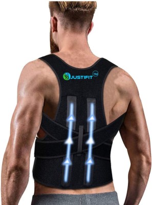 JUSTIFIT Premium Magnetic Posture Corrector Belt for men Back Pain Relief Shoulder Belt Back & Abdomen Support(Black)