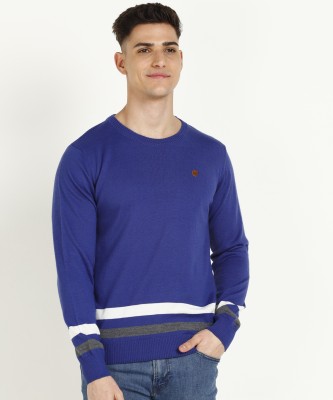 Raymond Striped Round Neck Casual Men Multicolor Sweater