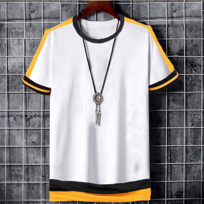 Try This Color Block Men Round Neck White T-Shirt