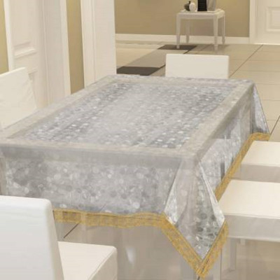 SPSON'S HANDLOOM Self Design 4 Seater Table Cover(White, Golden, Plastic)