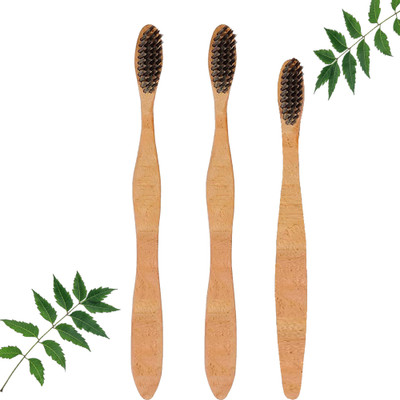 Mini Storify Truly Organic 1 Kids and 2 Adults Neem Toothbrush with Charcoal and Biodegradable Handle Soft Toothbrush(Pack of 3)