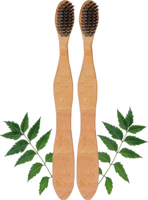 Mini Storify Truly Organic 2 Adults Neem Toothbrush with Activated Charcoal and Biodegradable Handle Soft Toothbrush(Pack of 2)