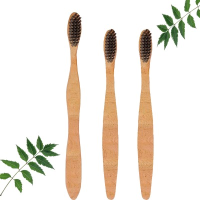 Mini Storify Truly Organic 2 Kids and 1 Adults Neem Toothbrush with Charcoal and Biodegradable Handle Soft Toothbrush(Pack of 3)