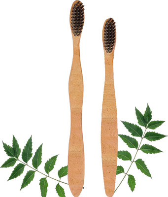 Mini Storify Truly Organic 1 Kids and 1 Adults Neem Toothbrush with Charcoal and Biodegradable Handle Soft Toothbrush(Pack of 2)
