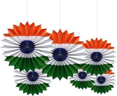 Rozi Decoration Paper Fan Decor for Republic Day, Independence Day, Gandhi Jayanti Pack of 6(Orange, White, Green)