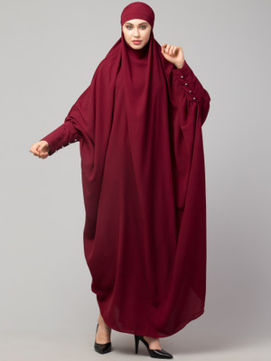 HIJAB WORLD Nida Matte Solid Abaya(Maroon)