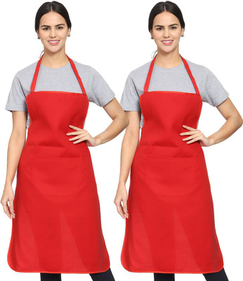 Whitewrap Polyester Chef's Apron - Free Size(Red, Pack of 2)