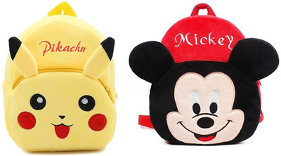 DTSM Collection Pickachu And Super Mickey Bag Soft Material School Bag High Quality School Bag(Yellow, Red, 13 L)