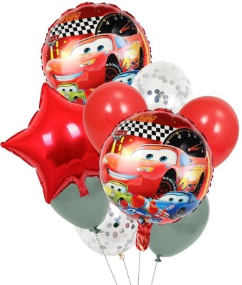 Rozi Decoration Printed Car Theme Kids Birthday Party, Baby Shower School Party Decor Set of 9, Red Balloon(Red, Pack of 9)