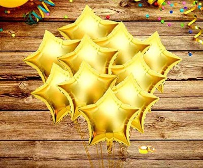 SV Traders Solid Foil Stars 18 Inches Golden(10)+Balloon Curling Ribbon(1) Balloon(Gold, Pack of 11)