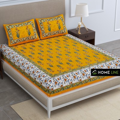 Homeline 104 TC Cotton Double Floral Flat Bedsheet(Pack of 1, Yellow)