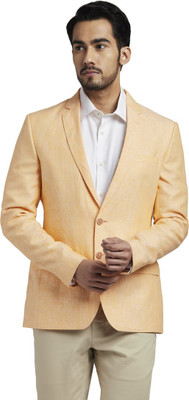 PARX Solid Single Breasted Formal Men Blazer(Orange)