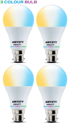 AMYSTY 9 W Basic Round B22 LED Bulb(Green, Blue, Purple, Pack of 4)