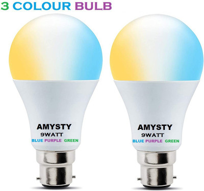 AMYSTY 9 W Basic Round B22 LED Bulb(Green, Blue, Purple, Pack of 2)