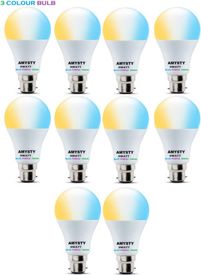 AMYSTY 9 W Basic Round B22 LED Bulb(Green, Blue, Purple, Pack of 10)