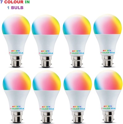 AMYSTY 9 W Round B22 LED Bulb(Red, Blue, Green, Pink, White, Yellow, Orange, Pack of 8)