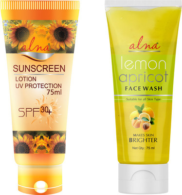 Alna Care Sunscreen Lotion UV Protection SPF30+ with Lemon Apricot Face wash | Skin care combo(2 Items in the set) Alna Care Sunscreen Lotion UV Protection SPF30+ with Lemon Apricot Face wash | Skin care combo(2 Items in the set)