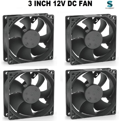 samest 12v dc 3 inch cooling fan 80X80X25MM (dc 12 VOLT) Pack of (4) Cooler(Black)