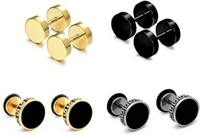 Crazy Queens Crazy Quns 4 pair Stud Earrings For Boy/Men's Stainless Steel Stud Earring