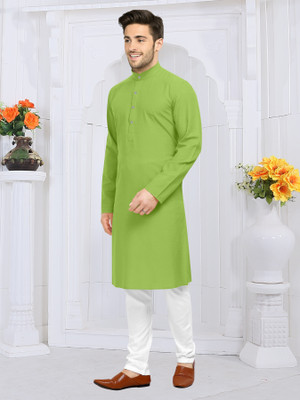 fabzy Men Solid Straight Kurta(Light Green)