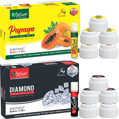 ForSure Papaya & Diamond Facial Kit Combo Pack With Serum For All Skin Types (80gm each)(2 x 80 g)