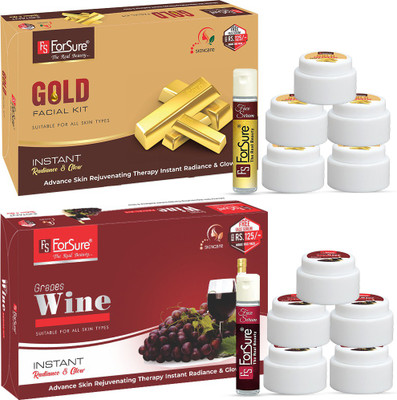 ForSure Gold & Wine Facial Kit Combo Pack With Serum For All Skin Types (80gm each)(2 x 80 g)