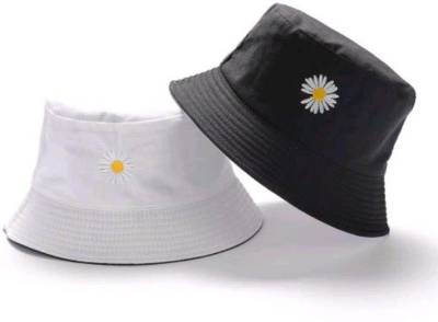 Highever Daisy Sunflower Embroidered Unisex foldable cotton Reversible Bucket Hat