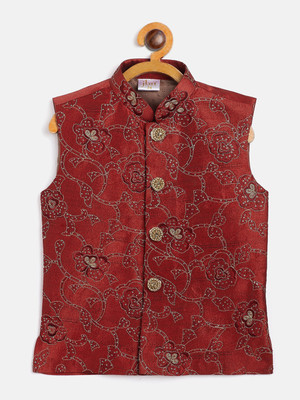 jbn CREATION Sleeveless Embroidered, Self Design Boys Jacket