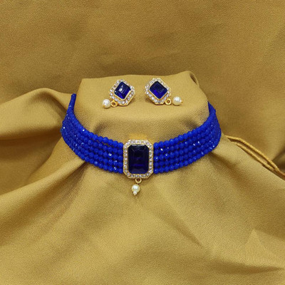 Raj creation Brass Gold-plated Blue, White Jewellery Set(Pack of 1)