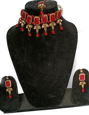 SHIV TRADITIONALS Alloy Gold-plated Red, Gold Jewellery Set(Pack of 1)