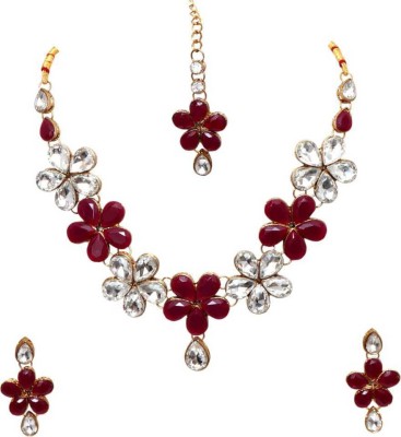 White pearl Alloy Gold-plated Maroon, White Jewellery Set(Pack of 1)