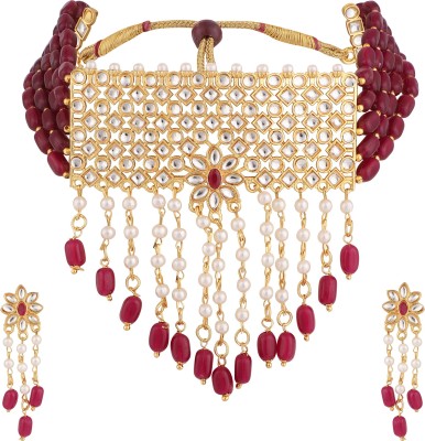 piah fashion Alloy Gold-plated Maroon Jewellery Set(Pack of 1)