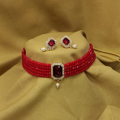 Raj creation Brass Maroon, White Jewellery Set(Pack of 1)