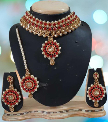Pamadhya Alloy Gold-plated Red Jewellery Set(Pack of 1)