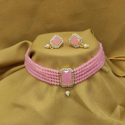 taransha Brass Gold-plated Pink, White Jewellery Set(Pack of 1)