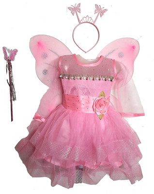 kids fashion hub Girls Midi/Knee Length Party Dress(Pink, Sleeveless)