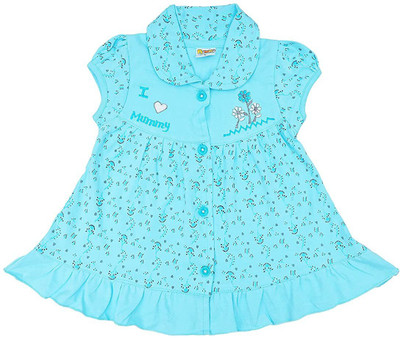 NammaBaby Baby Girls Midi/Knee Length Casual Dress(Blue, Cap Sleeve)