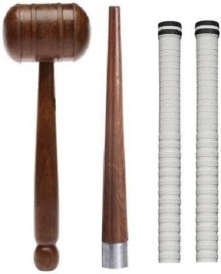 Kiraro 1-Cricket Bat Knocking Hammer, 1-Wooden Cone, 2-White Grip Mesh Grip(Pack of 4)