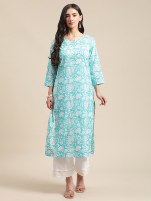 Varanga Women Printed Straight Kurta(Blue)