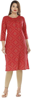 Shivaradhya Designers Women Printed Straight Kurta(Red)