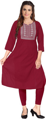 Haya Women Embroidered Straight Kurta(Maroon)