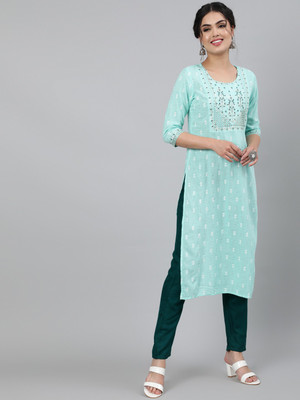 KIMAYRA Women Printed Straight Kurta(Green)